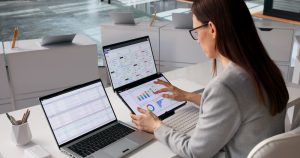 financial manager Fintech working with accounts payable and accounts receivable software.