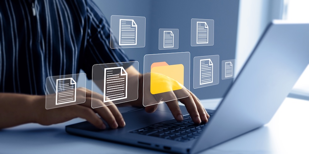 Employee using AI-powered search to find digital business documents